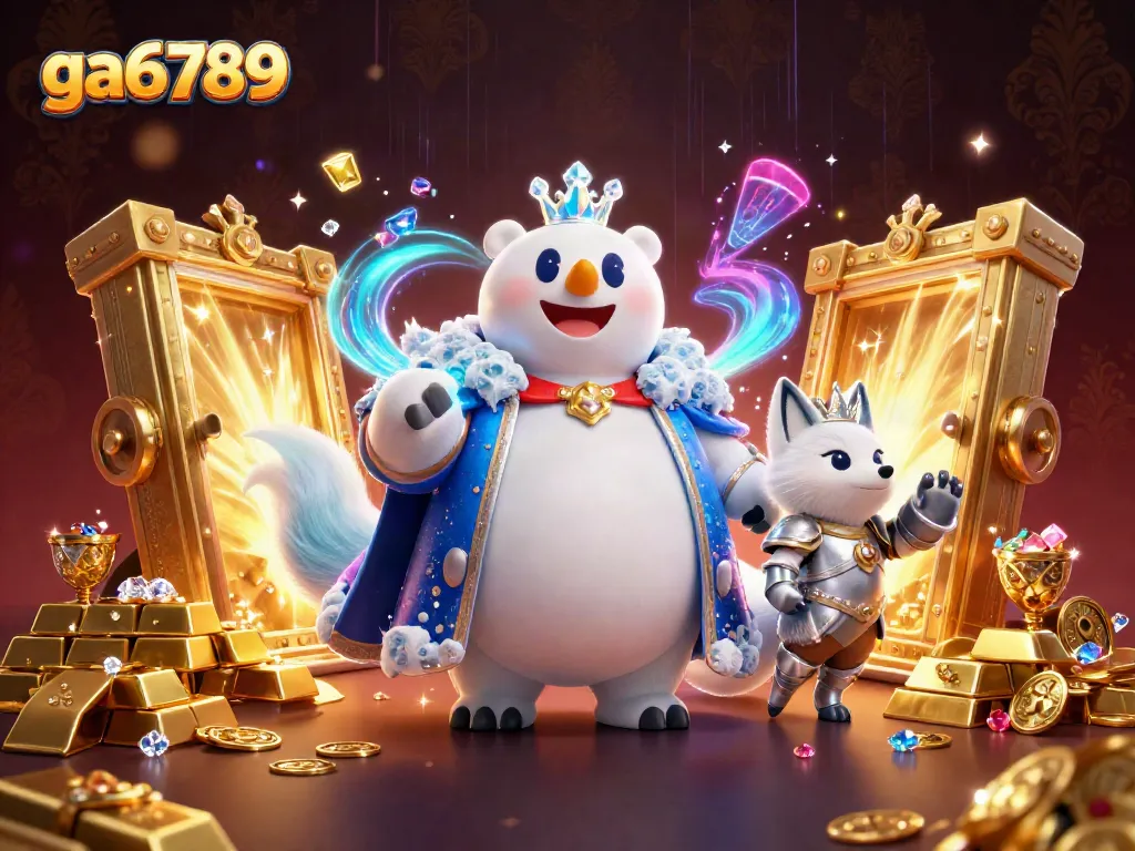 Join the excitement of ga6789's dynamic gambling scene with detailed characters and golden treasures.