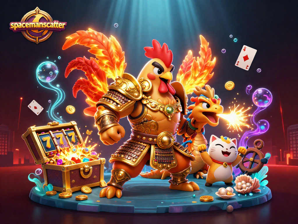 Experience thrilling gameplay with spacemanscatter in this vibrant 3D illustration featuring casino elements.