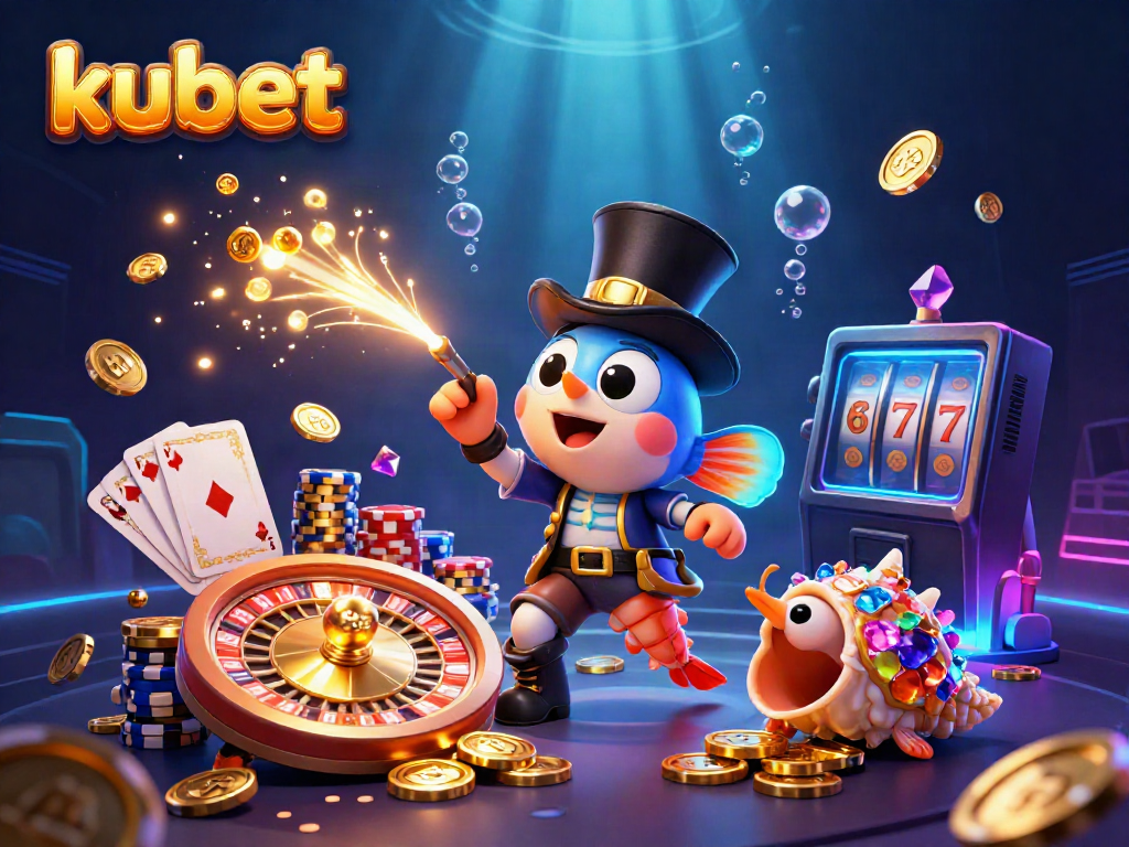 Experience kubet with a vibrant underwater casino scene featuring an anglerfish and pirate shrimp.