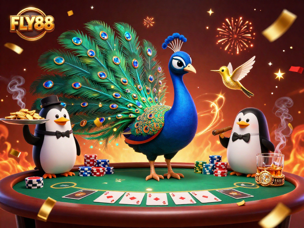 Engage in exciting FLY88 gaming with vibrant characters and dazzling casino elements.