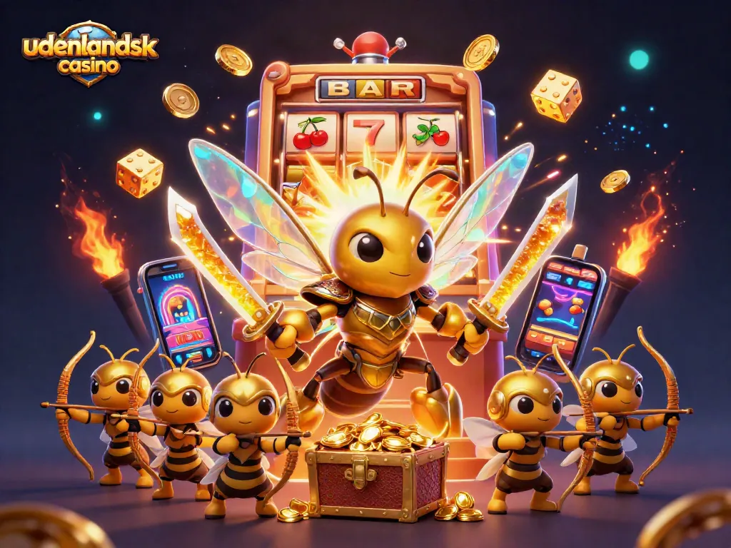 Engage with immense excitement at udenlandsk casino while witnessing a golden hornet samurai amid vibrant gaming elements.