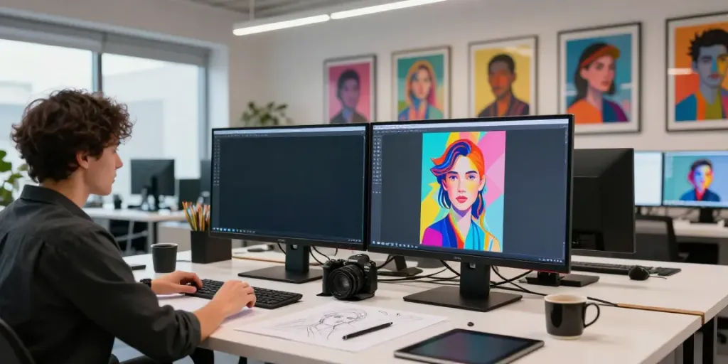 Creative workspace showcasing AI-powered art generation on typeshutter.com