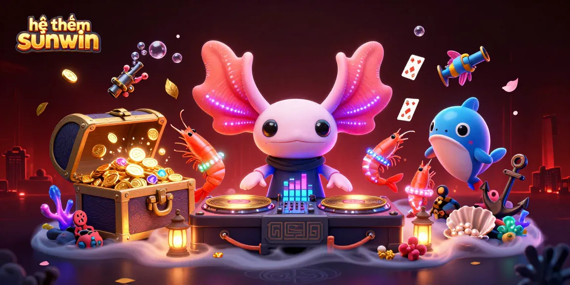 Experience the thrilling chơi game hệ thống sunwin with an energetic DJ axolotl and vibrant underwater elements.