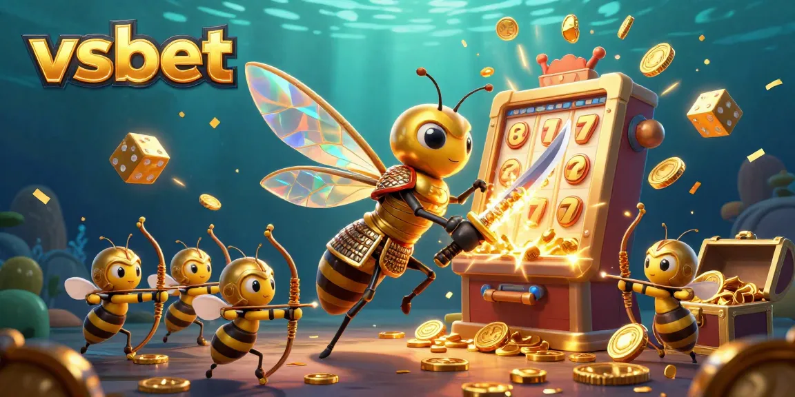 Experience the excitement of vsbet with a dynamic scene featuring a golden hornet and casino game elements.
