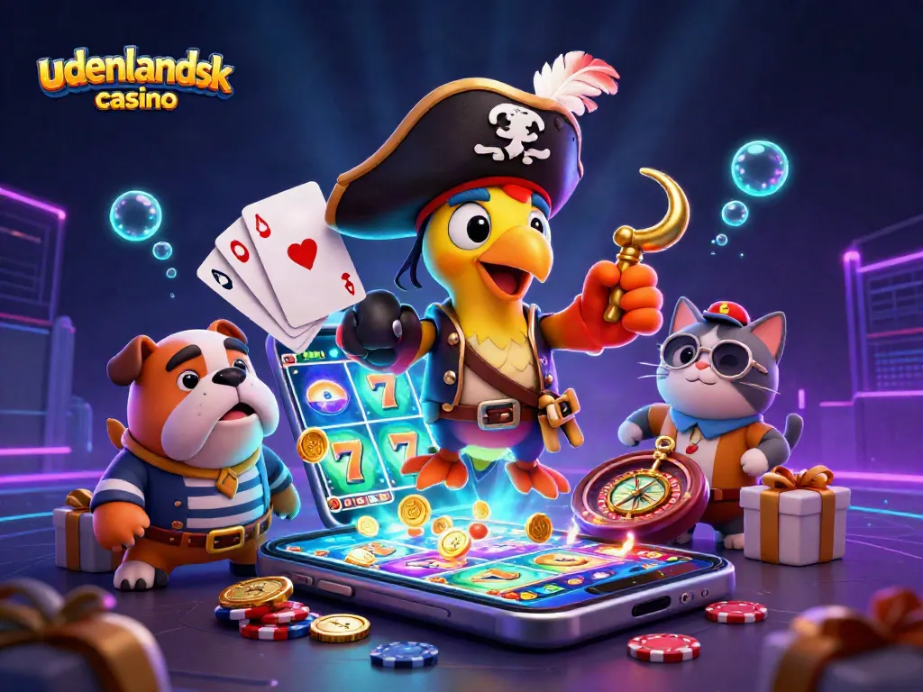 Engage with the vibrant world of udenlandsk casino featuring a pirate captain and game elements.