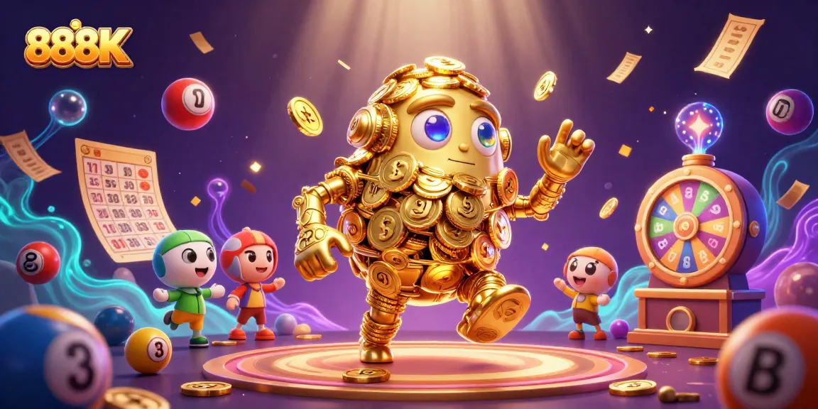 Engage in vibrant gambling action with 888K's animated golden golem and casino elements.