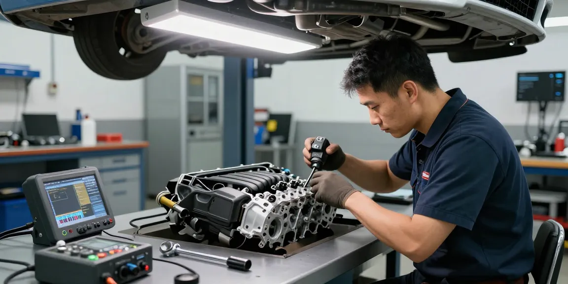 Fachmann bei BMW Steuerkette Wechsel in professioneller Werkstatt.