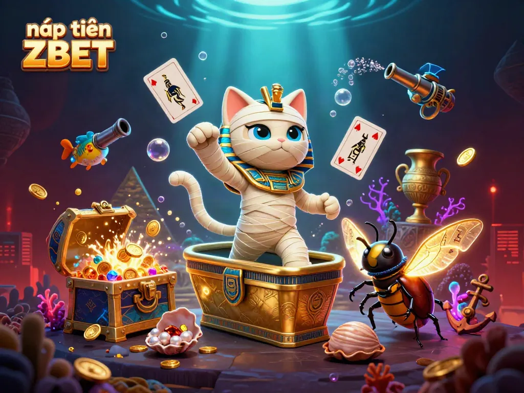 Engage with nạp tiền ZBET in an immersive 3D casino scene featuring Egyptian elements.
