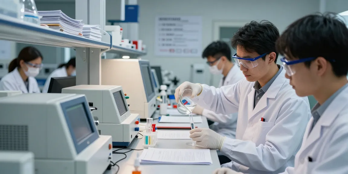 Nitroethane used in laboratory settings, showcasing scientists in a controlled research environment with safety measures.