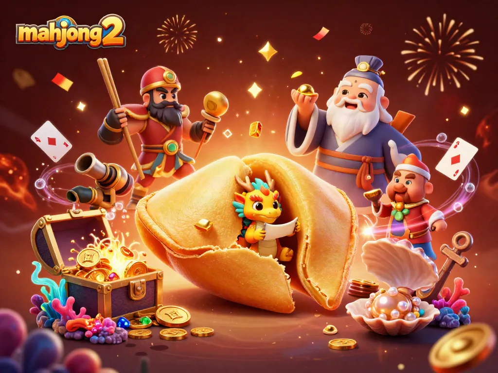 Engage with mahjong 2 in a vibrant 3D scene featuring wise dragons, golden coins, and festive decorations