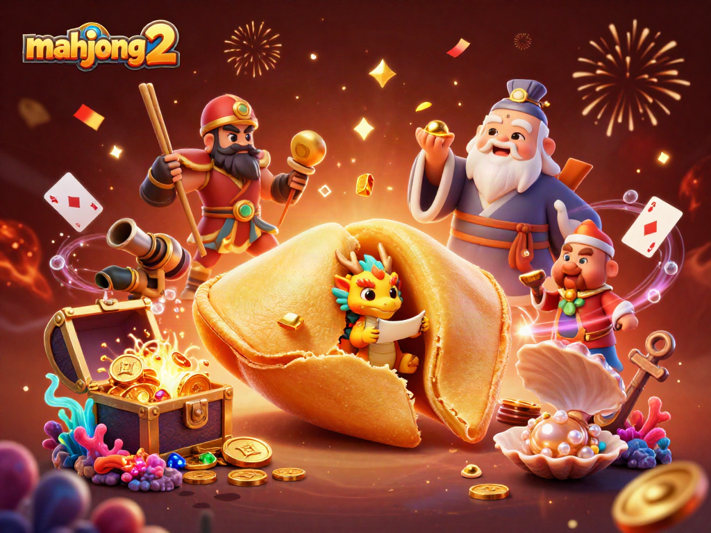 Engage with mahjong 2 in a vibrant 3D scene featuring wise dragons, golden coins, and festive decorations