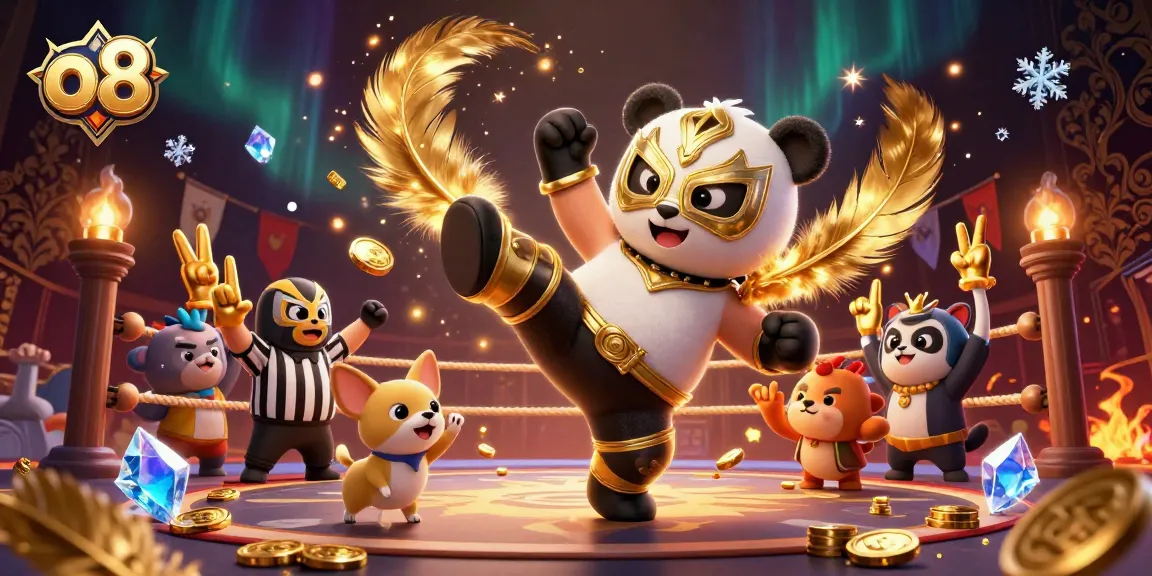 Engage in high-stakes action with o8 as a thrilling panda wrestler captivates in a vibrant casino