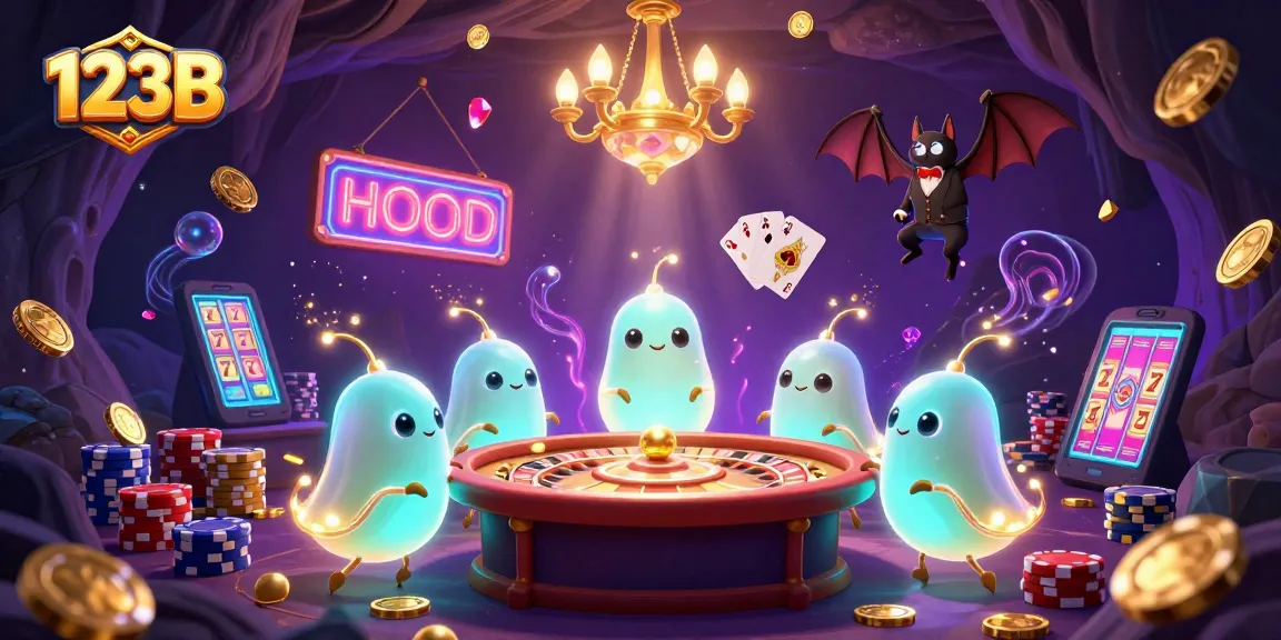 Experience the thrill of 123B with glowworms illuminating a vibrant casino scene filled with games and riches.