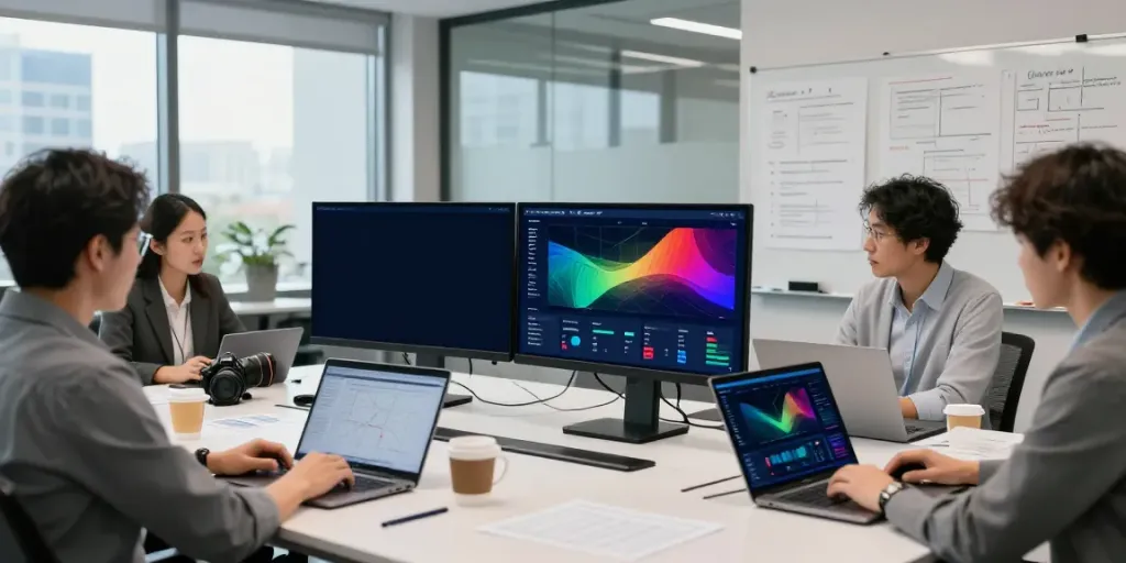 Data analysts using Outscraper Google Maps Scraper in a modern office