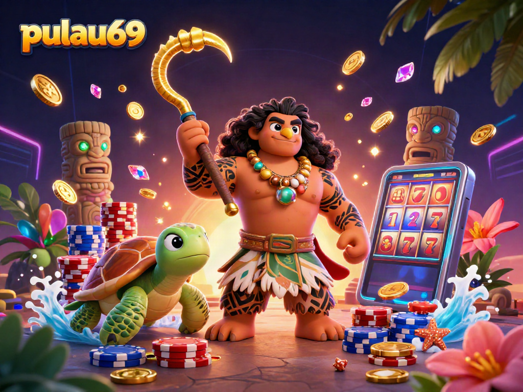 Experience pulau69's exciting game atmosphere with vibrant characters and dynamic casino elements