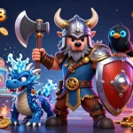 Spin the reels of exciting slots with QQQ888, featuring a Viking wolf warrior, dragon, and slots-themed elements.