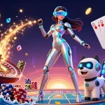 Play exciting games at nhà cái VIP66 with vibrant casino elements and a dynamic futuristic design.