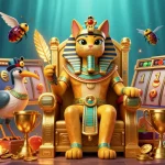 Hitclub showcases a thrilling slots experience with a pharaoh cat and vibrant game elements.