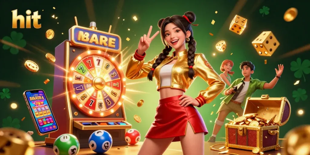 Hit interactive gaming experience in a vibrant 3D casino scene with exciting jackpots and colorful elements.