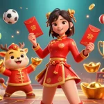 Experience trực tiếp đá gà with dynamic sports elements and vibrant Asian festivities in this energetic illustration.