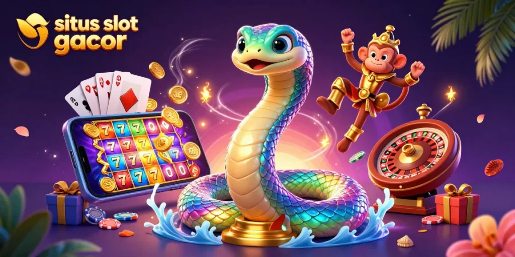Engage with dynamic situs slot gacor action featuring colorful slots and jackpot elements.