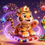 Engage with cm88's thrilling gaming experience featuring a vibrant tiger sultan, magic, and festive excitement.