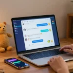 Engaging scene of a user enjoying ai chat nsfw interactions on a vibrant laptop in a cozy home workspace.