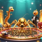 Experience slot gacor hari ini through a dynamic golden spider web illustration featuring betting action.