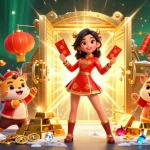 Dewatogel Asia Login showcases an Asian woman amid festive elements, representing exciting online gaming.