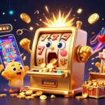 Go8 slot machine hits jackpot with coins pouring out, vibrant casino atmosphere.