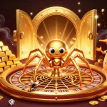 Spin winnings at xn88 with the vibrant golden spider and centipede croupier in a dynamic casino scene.