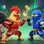 Experience thrilling slot action with vibrant fighting roosters in a dynamic casino illustration.
