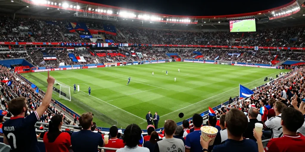 Exciting koora live football match with enthusiastic fans in a stadium.