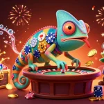 Go88 gambling adventure with a colorful chameleon casino owner and immersive game elements.