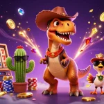 Spin and win with pgslot auto gg as dinosaurs and vibrant slots collide in this thrilling scene.
