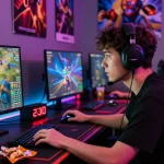 rokok88 gaming session with intense focus and dynamic atmosphere, highlighting online gaming lifestyle