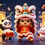 Join the excitement at kubetcr with a colorful Chinese lion dance in a dazzling casino setting.