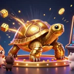 Experience the thrill of mu88 with a dazzling golden tortoise pinball machine surrounded by colorful slot game elements.