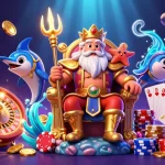 Experience the thrill of fv88 with Neptune and his entourage amid dazzling casino elements.