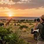 NAGA2000 traveler on safari at Kidepo Valley National Park capturing wildlife during sunset.